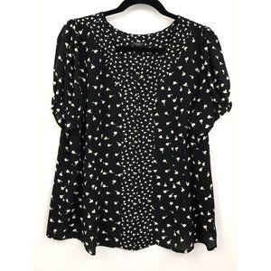 Talbots Gauze Button V-Neck Short Sleeve Blouse 14 Petite